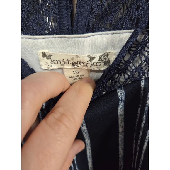 5/$25 Navy and White Striped Cold Shoulder Dress - knit works - 12 - Picture 3 of 4